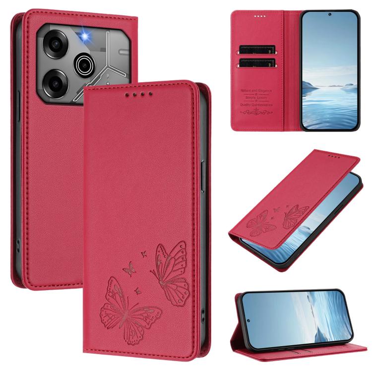 Strong Magnetic Dual Butterfly RFID Vegan Leather Phone Case, For Tecno Pova 6 / Pova 6 Pro, For Tecno Camon 30 Pro, For Tecno Camon 30 4G / Camon 30 5G, For Tecno Spark 20 Pro+, For Tecno Spark 20 / Spark 20C / Spark Go 2024, For Tecno Pova 5 Pro     ...