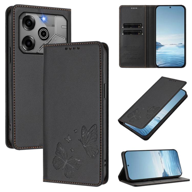 Strong Magnetic Dual Butterfly RFID Vegan Leather Phone Case, For Tecno Pova 6 / Pova 6 Pro, For Tecno Camon 30 Pro, For Tecno Camon 30 4G / Camon 30 5G, For Tecno Spark 20 Pro+, For Tecno Spark 20 / Spark 20C / Spark Go 2024, For Tecno Pova 5 Pro     ...