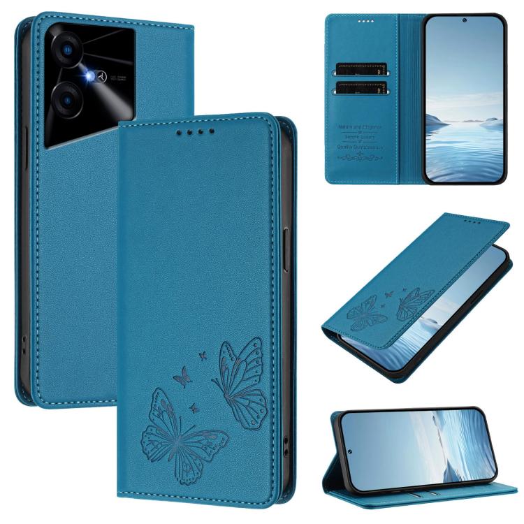 Strong Magnetic Dual Butterfly RFID Vegan Leather Phone Case, For Tecno Pova 6 / Pova 6 Pro, For Tecno Camon 30 Pro, For Tecno Camon 30 4G / Camon 30 5G, For Tecno Spark 20 Pro+, For Tecno Spark 20 / Spark 20C / Spark Go 2024, For Tecno Pova 5 Pro     ...