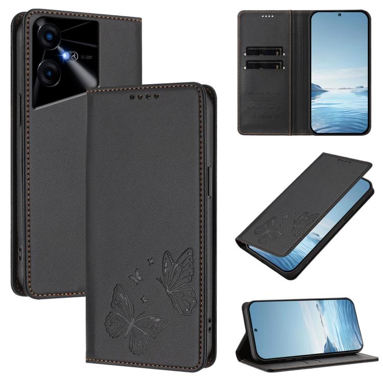 Strong Magnetic Dual Butterfly RFID Vegan Leather Phone Case, For Tecno Pova 6 / Pova 6 Pro, For Tecno Camon 30 Pro, For Tecno Camon 30 4G / Camon 30 5G, For Tecno Spark 20 Pro+, For Tecno Spark 20 / Spark 20C / Spark Go 2024, For Tecno Pova 5 Pro     ...