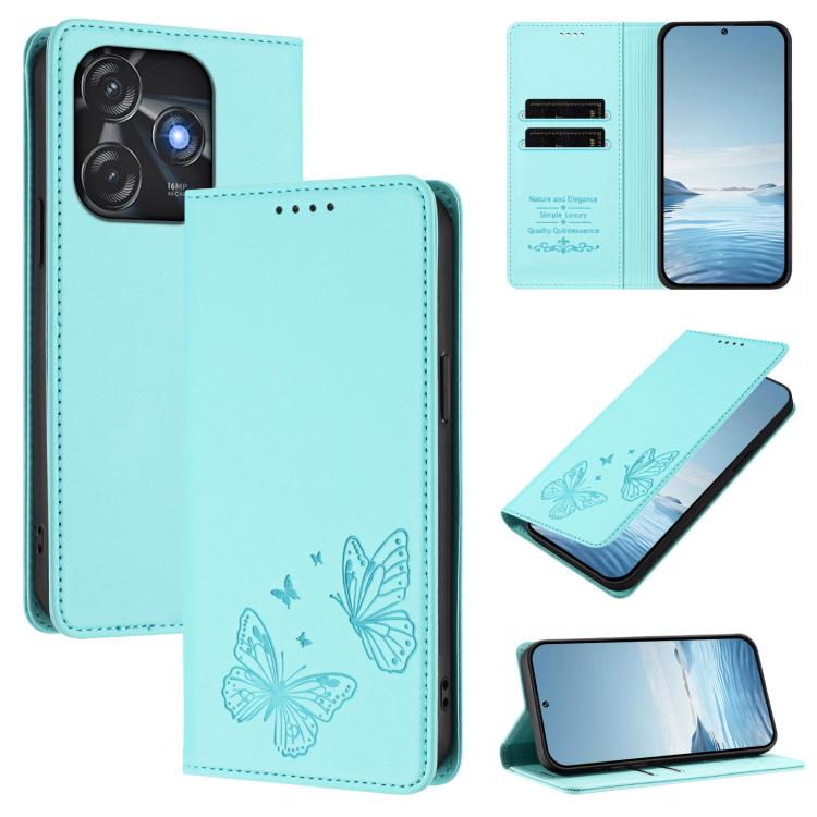 Strong Magnetic Dual Butterfly RFID Vegan Leather Phone Case, For Tecno Camon 20 Pro 5G, For Tecno Camon 20 / Camon 20 Pro 4G, For Tecno Spark 10 5G, For Tecno Spark 10 4G / Spark 10C, For Tecno Spark 10 Pro