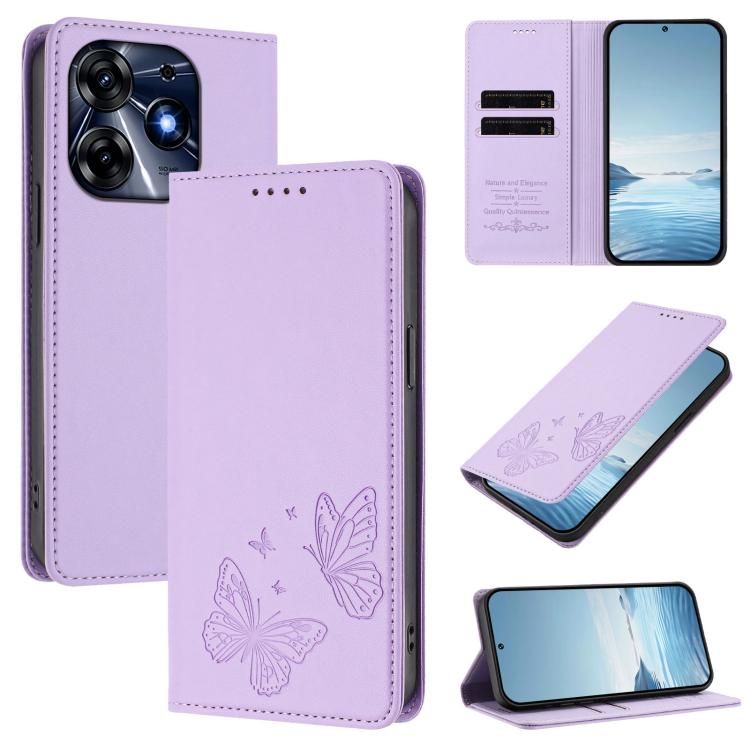 Strong Magnetic Dual Butterfly RFID Vegan Leather Phone Case, For Tecno Camon 20 Pro 5G, For Tecno Camon 20 / Camon 20 Pro 4G, For Tecno Spark 10 5G, For Tecno Spark 10 4G / Spark 10C, For Tecno Spark 10 Pro