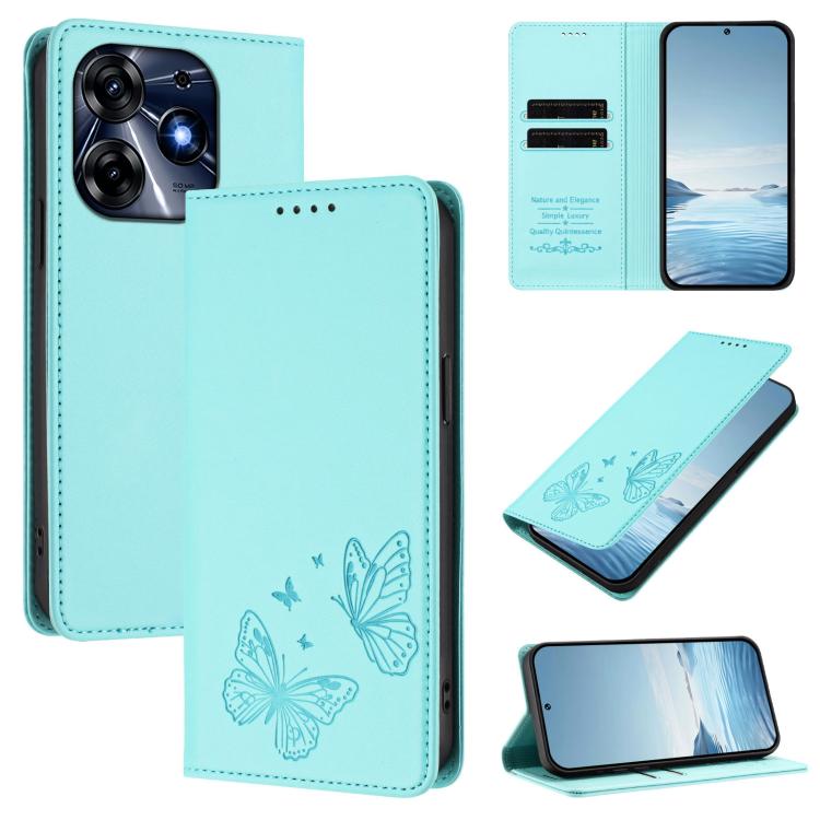 Strong Magnetic Dual Butterfly RFID Vegan Leather Phone Case, For Tecno Camon 20 Pro 5G, For Tecno Camon 20 / Camon 20 Pro 4G, For Tecno Spark 10 5G, For Tecno Spark 10 4G / Spark 10C, For Tecno Spark 10 Pro