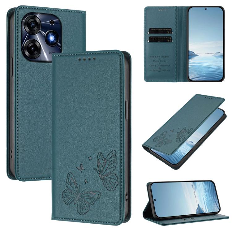 Strong Magnetic Dual Butterfly RFID Vegan Leather Phone Case, For Tecno Camon 20 Pro 5G, For Tecno Camon 20 / Camon 20 Pro 4G, For Tecno Spark 10 5G, For Tecno Spark 10 4G / Spark 10C, For Tecno Spark 10 Pro
