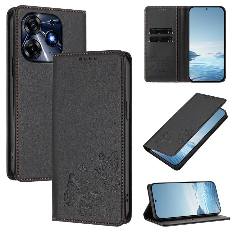 Strong Magnetic Dual Butterfly RFID Vegan Leather Phone Case, For Tecno Camon 20 Pro 5G, For Tecno Camon 20 / Camon 20 Pro 4G, For Tecno Spark 10 5G, For Tecno Spark 10 4G / Spark 10C, For Tecno Spark 10 Pro