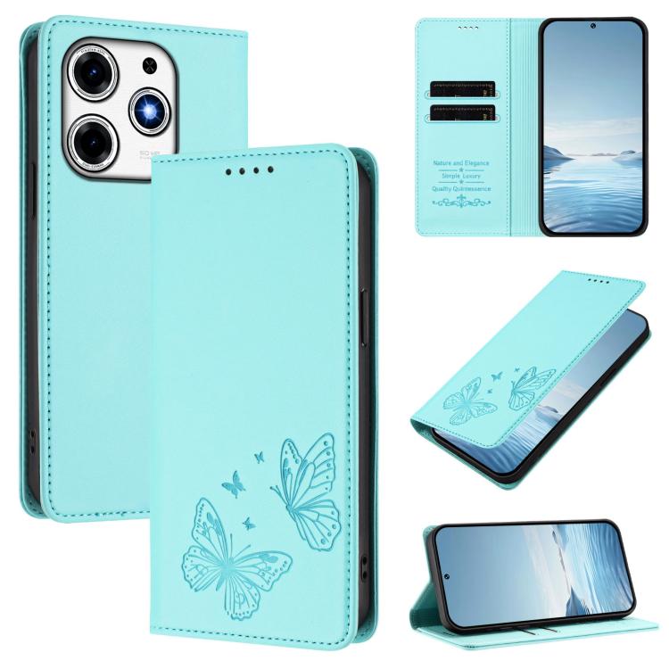 Strong Magnetic Dual Butterfly RFID Vegan Leather Phone Case, For Tecno Spark 30 5G / Pova 6 Neo 5G, For Tecno Pova 6 Neo 5G / Spark 30 5G, For Tecno Spark 30 Pro, For Tecno Spark 30 4G, For Tecno Spark 30C, For Tecno Spark 20 Pro 5G                   ...