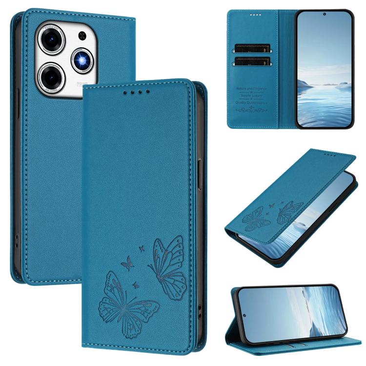Strong Magnetic Dual Butterfly RFID Vegan Leather Phone Case, For Tecno Spark 30 5G / Pova 6 Neo 5G, For Tecno Pova 6 Neo 5G / Spark 30 5G, For Tecno Spark 30 Pro, For Tecno Spark 30 4G, For Tecno Spark 30C, For Tecno Spark 20 Pro 5G                   ...