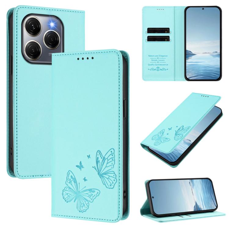 Strong Magnetic Dual Butterfly RFID Vegan Leather Phone Case, For Tecno Spark 30 5G / Pova 6 Neo 5G, For Tecno Pova 6 Neo 5G / Spark 30 5G, For Tecno Spark 30 Pro, For Tecno Spark 30 4G, For Tecno Spark 30C, For Tecno Spark 20 Pro 5G                   ...