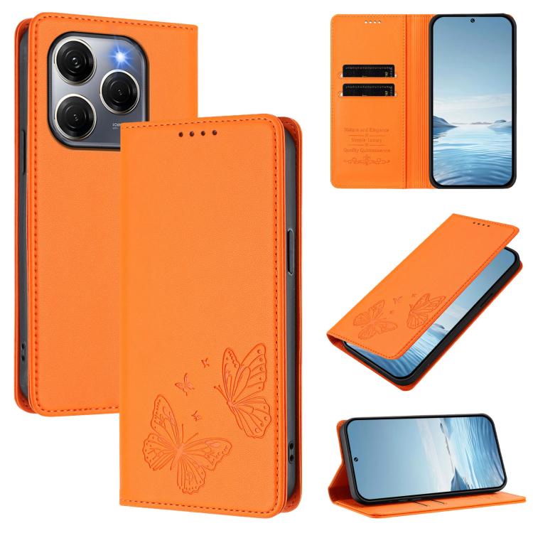 Strong Magnetic Dual Butterfly RFID Vegan Leather Phone Case, For Tecno Spark 30 5G / Pova 6 Neo 5G, For Tecno Pova 6 Neo 5G / Spark 30 5G, For Tecno Spark 30 Pro, For Tecno Spark 30 4G, For Tecno Spark 30C, For Tecno Spark 20 Pro 5G                   ...