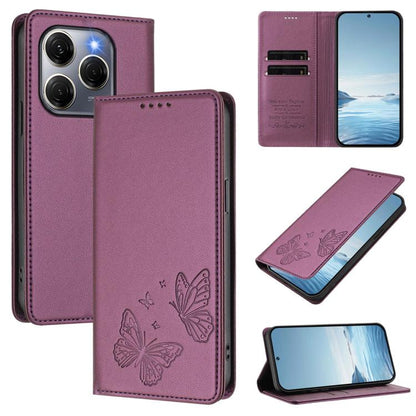 Strong Magnetic Dual Butterfly RFID Vegan Leather Phone Case, For Tecno Spark 30 5G / Pova 6 Neo 5G, For Tecno Pova 6 Neo 5G / Spark 30 5G, For Tecno Spark 30 Pro, For Tecno Spark 30 4G, For Tecno Spark 30C, For Tecno Spark 20 Pro 5G                   ...