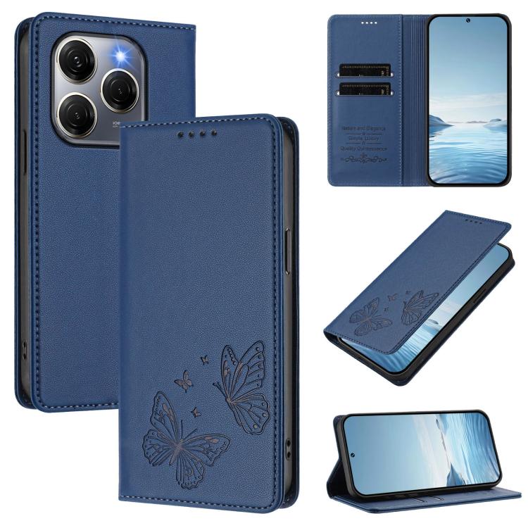 Strong Magnetic Dual Butterfly RFID Vegan Leather Phone Case, For Tecno Spark 30 5G / Pova 6 Neo 5G, For Tecno Pova 6 Neo 5G / Spark 30 5G, For Tecno Spark 30 Pro, For Tecno Spark 30 4G, For Tecno Spark 30C, For Tecno Spark 20 Pro 5G                   ...