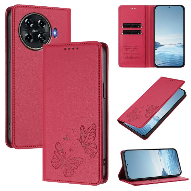 Strong Magnetic Dual Butterfly RFID Vegan Leather Phone Case, For Tecno Pova 6 / Pova 6 Pro, For Tecno Camon 30 Pro, For Tecno Camon 30 4G / Camon 30 5G, For Tecno Spark 20 Pro+, For Tecno Spark 20 / Spark 20C / Spark Go 2024, For Tecno Pova 5 Pro     ...