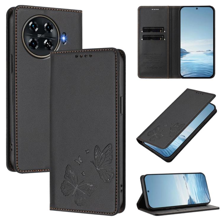 Strong Magnetic Dual Butterfly RFID Vegan Leather Phone Case, For Tecno Pova 6 / Pova 6 Pro, For Tecno Camon 30 Pro, For Tecno Camon 30 4G / Camon 30 5G, For Tecno Spark 20 Pro+, For Tecno Spark 20 / Spark 20C / Spark Go 2024, For Tecno Pova 5 Pro     ...
