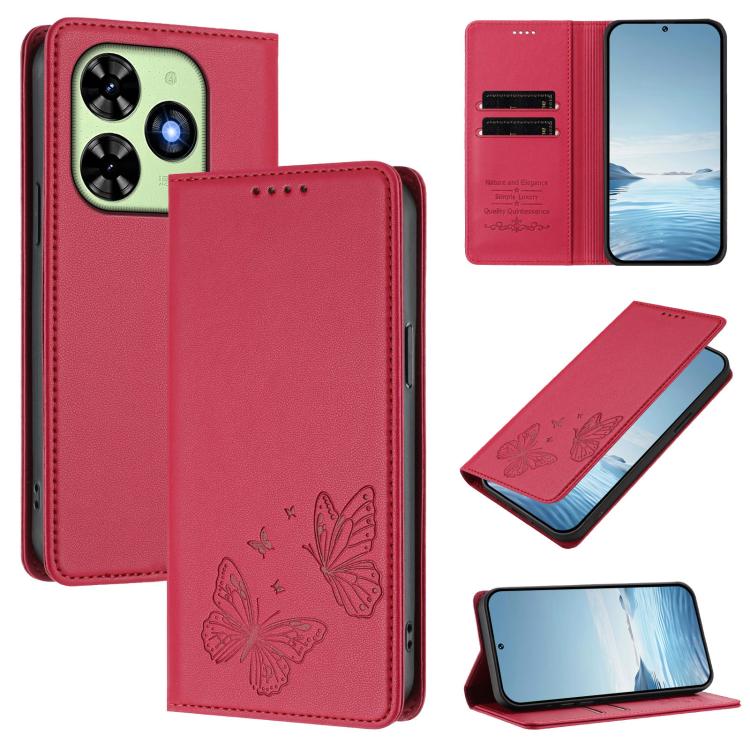 Strong Magnetic Dual Butterfly RFID Vegan Leather Phone Case, For Tecno Pova 6 / Pova 6 Pro, For Tecno Camon 30 Pro, For Tecno Camon 30 4G / Camon 30 5G, For Tecno Spark 20 Pro+, For Tecno Spark 20 / Spark 20C / Spark Go 2024, For Tecno Pova 5 Pro     ...