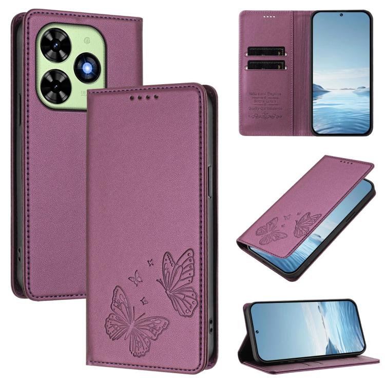 Strong Magnetic Dual Butterfly RFID Vegan Leather Phone Case, For Tecno Pova 6 / Pova 6 Pro, For Tecno Camon 30 Pro, For Tecno Camon 30 4G / Camon 30 5G, For Tecno Spark 20 Pro+, For Tecno Spark 20 / Spark 20C / Spark Go 2024, For Tecno Pova 5 Pro     ...