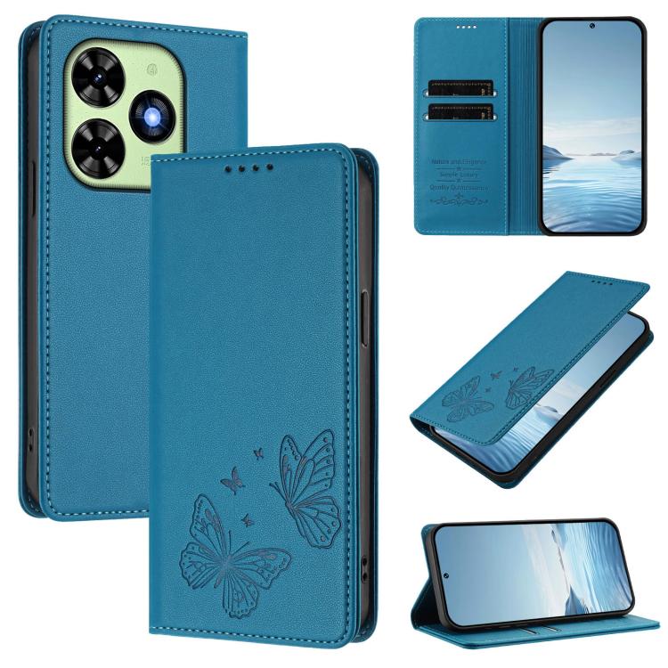 Strong Magnetic Dual Butterfly RFID Vegan Leather Phone Case, For Tecno Pova 6 / Pova 6 Pro, For Tecno Camon 30 Pro, For Tecno Camon 30 4G / Camon 30 5G, For Tecno Spark 20 Pro+, For Tecno Spark 20 / Spark 20C / Spark Go 2024, For Tecno Pova 5 Pro     ...