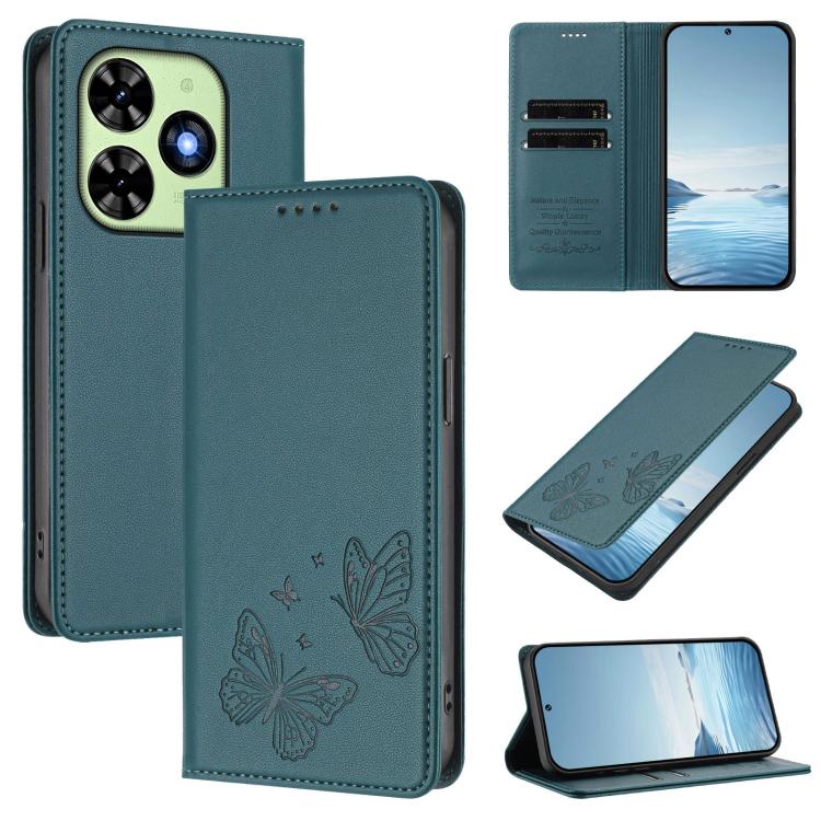 Strong Magnetic Dual Butterfly RFID Vegan Leather Phone Case, For Tecno Pova 6 / Pova 6 Pro, For Tecno Camon 30 Pro, For Tecno Camon 30 4G / Camon 30 5G, For Tecno Spark 20 Pro+, For Tecno Spark 20 / Spark 20C / Spark Go 2024, For Tecno Pova 5 Pro     ...