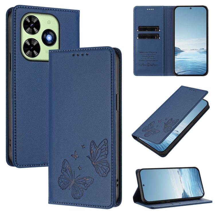 Strong Magnetic Dual Butterfly RFID Vegan Leather Phone Case, For Tecno Pova 6 / Pova 6 Pro, For Tecno Camon 30 Pro, For Tecno Camon 30 4G / Camon 30 5G, For Tecno Spark 20 Pro+, For Tecno Spark 20 / Spark 20C / Spark Go 2024, For Tecno Pova 5 Pro     ...