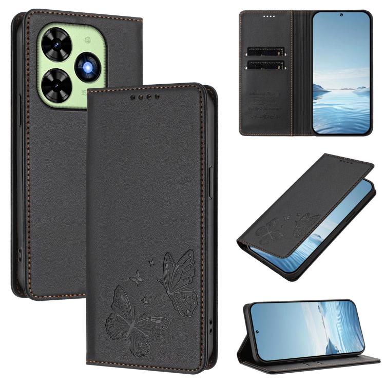 Strong Magnetic Dual Butterfly RFID Vegan Leather Phone Case, For Tecno Pova 6 / Pova 6 Pro, For Tecno Camon 30 Pro, For Tecno Camon 30 4G / Camon 30 5G, For Tecno Spark 20 Pro+, For Tecno Spark 20 / Spark 20C / Spark Go 2024, For Tecno Pova 5 Pro     ...