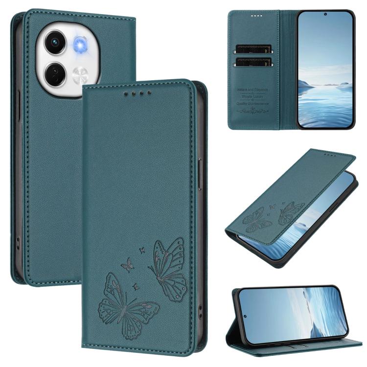 Strong Magnetic Dual Butterfly RFID Vegan Leather Phone Case, For Tecno Spark 30 5G / Pova 6 Neo 5G, For Tecno Pova 6 Neo 5G / Spark 30 5G, For Tecno Spark 30 Pro, For Tecno Spark 30 4G, For Tecno Spark 30C, For Tecno Spark 20 Pro 5G                   ...