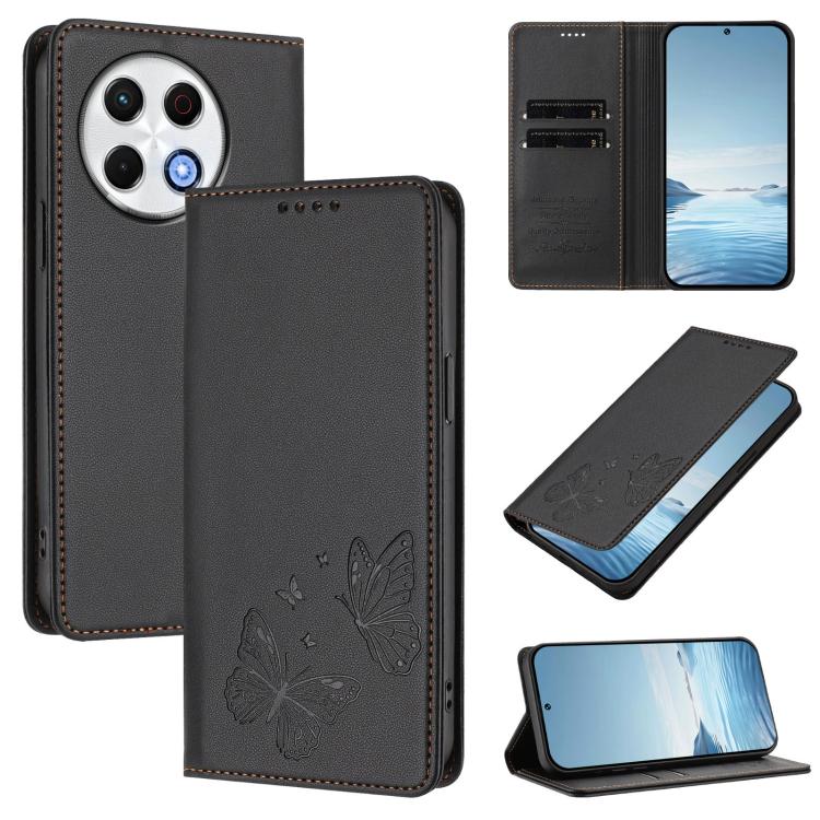 Strong Magnetic Dual Butterfly RFID Vegan Leather Phone Case, For Tecno Spark 30 5G / Pova 6 Neo 5G, For Tecno Pova 6 Neo 5G / Spark 30 5G, For Tecno Spark 30 Pro, For Tecno Spark 30 4G, For Tecno Spark 30C, For Tecno Spark 20 Pro 5G                   ...