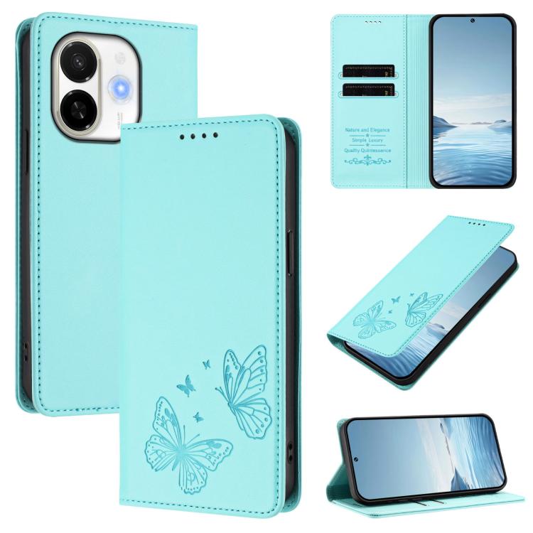 Strong Magnetic Dual Butterfly RFID Vegan Leather Phone Case, For Tecno Spark 40 Pro 4G, For Tecno Spark 40 4G, For Tecno Pova 7 Ultra 5G, For Tecno Pop 9 4G / Spark Go 1 / Spark Go 1S, For Tecno Camon 40 Pro 4G, For Tecno Camon 40 Premier             ...