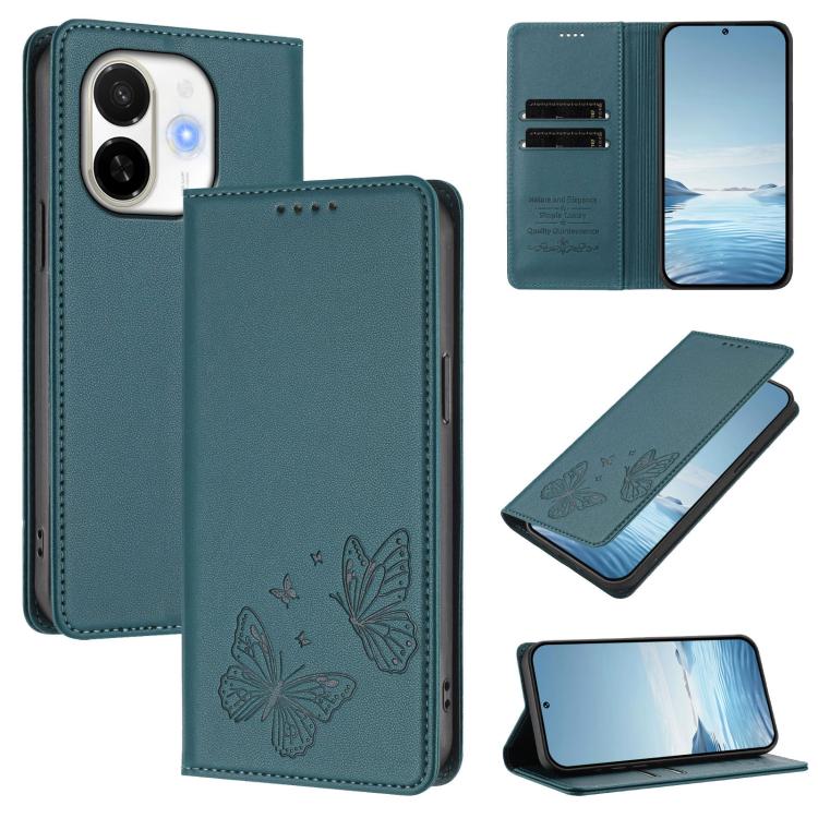 Strong Magnetic Dual Butterfly RFID Vegan Leather Phone Case, For Tecno Spark 40 Pro 4G, For Tecno Spark 40 4G, For Tecno Pova 7 Ultra 5G, For Tecno Pop 9 4G / Spark Go 1 / Spark Go 1S, For Tecno Camon 40 Pro 4G, For Tecno Camon 40 Premier             ...
