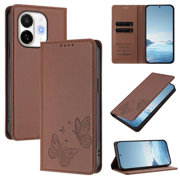 Strong Magnetic Dual Butterfly RFID Vegan Leather Phone Case, For Tecno Spark 40 Pro 4G, For Tecno Spark 40 4G, For Tecno Pova 7 Ultra 5G, For Tecno Pop 9 4G / Spark Go 1 / Spark Go 1S, For Tecno Camon 40 Pro 4G, For Tecno Camon 40 Premier             ...