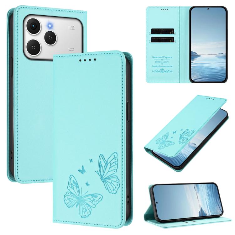 Strong Magnetic Dual Butterfly RFID Vegan Leather Phone Case, For Tecno Spark 40 Pro 4G, For Tecno Spark 40 4G, For Tecno Pova 7 Ultra 5G, For Tecno Pop 9 4G / Spark Go 1 / Spark Go 1S, For Tecno Camon 40 Pro 4G, For Tecno Camon 40 Premier             ...