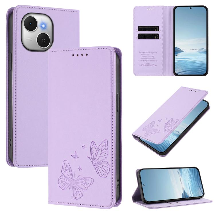Strong Magnetic Dual Butterfly RFID Vegan Leather Phone Case, For Tecno Camon 50 Pro 4G, For Tecno Camon 50 4G, For Tecno Spark Go 3, For Tecno Spark Go 5G 2025 / Spark 40 5G, For Tecno Pova Slim / Tecno Spark Slim, For Tecno Spark 40C                 ...