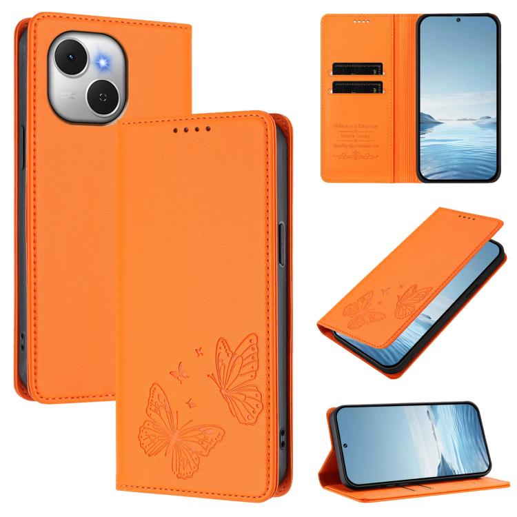 Strong Magnetic Dual Butterfly RFID Vegan Leather Phone Case, For Tecno Camon 50 Pro 4G, For Tecno Camon 50 4G, For Tecno Spark Go 3, For Tecno Spark Go 5G 2025 / Spark 40 5G, For Tecno Pova Slim / Tecno Spark Slim, For Tecno Spark 40C                 ...