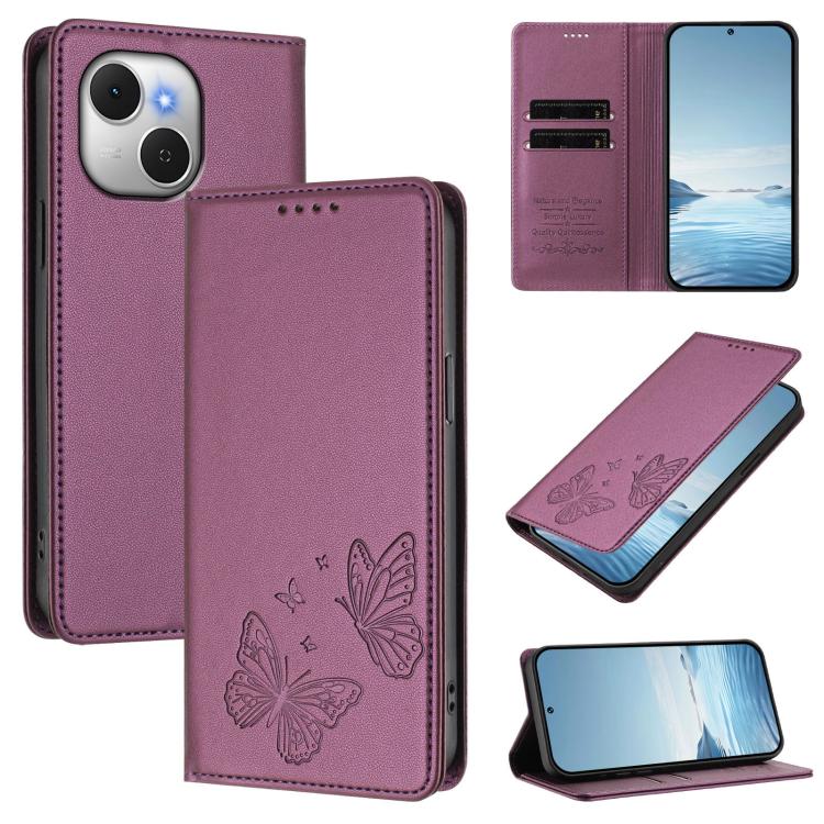 Strong Magnetic Dual Butterfly RFID Vegan Leather Phone Case, For Tecno Camon 50 Pro 4G, For Tecno Camon 50 4G, For Tecno Spark Go 3, For Tecno Spark Go 5G 2025 / Spark 40 5G, For Tecno Pova Slim / Tecno Spark Slim, For Tecno Spark 40C                 ...