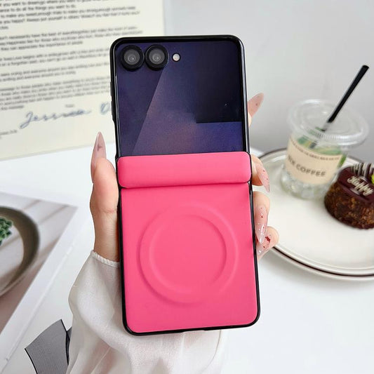 Integrated Magnetic Axis Solid Color Leather Texture Phone Case with Magnetic Ring, For Samsung Galaxy Z Flip7