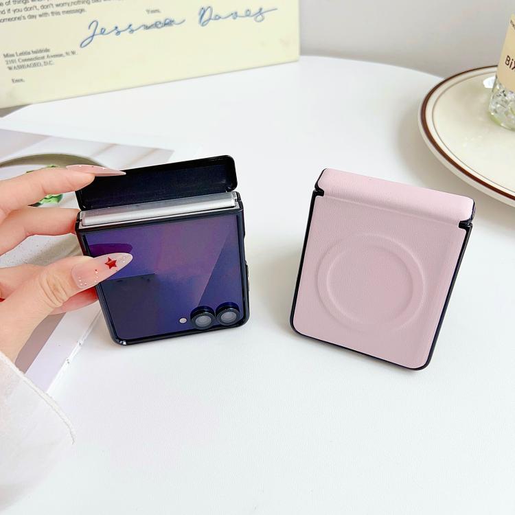 Integrated Magnetic Axis Solid Color Leather Texture Phone Case with Magnetic Ring, For Samsung Galaxy Z Flip7