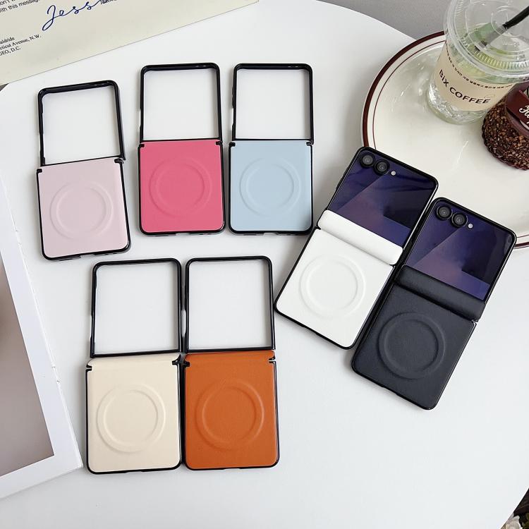 Integrated Magnetic Axis Solid Color Leather Texture Phone Case with Magnetic Ring, For Samsung Galaxy Z Flip7