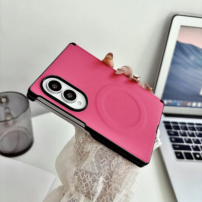 Integrated Magnetic Axis Solid Color Leather Texture Phone Case with Magnetic Ring, For Galaxy Z Fold8 5G, For Samsung Galaxy Z Flip7