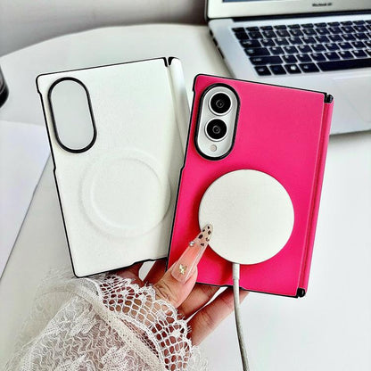 Integrated Magnetic Axis Solid Color Leather Texture Phone Case with Magnetic Ring, For Galaxy Z Fold8 5G, For Samsung Galaxy Z Flip7