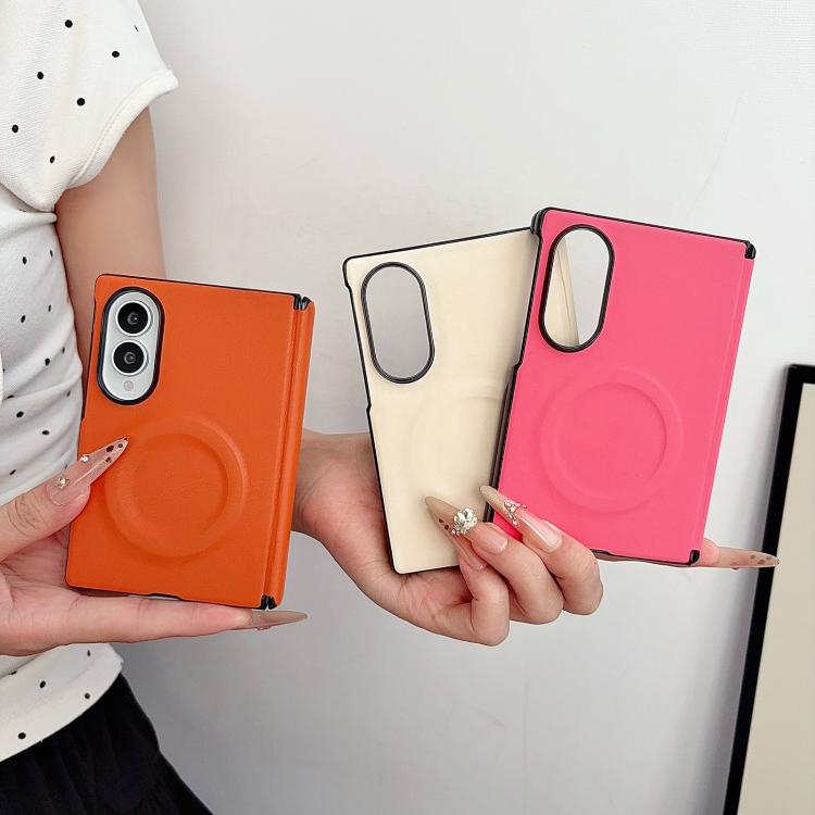 Integrated Magnetic Axis Solid Color Leather Texture Phone Case with Magnetic Ring, For Galaxy Z Fold8 5G, For Samsung Galaxy Z Flip7
