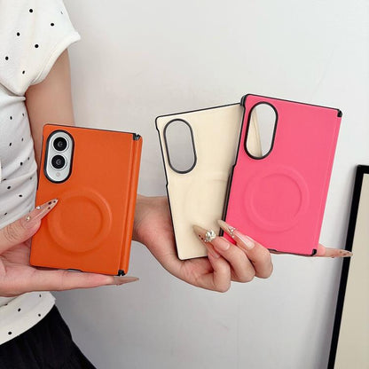Integrated Magnetic Axis Solid Color Leather Texture Phone Case with Magnetic Ring, For Galaxy Z Fold8 5G, For Samsung Galaxy Z Flip7