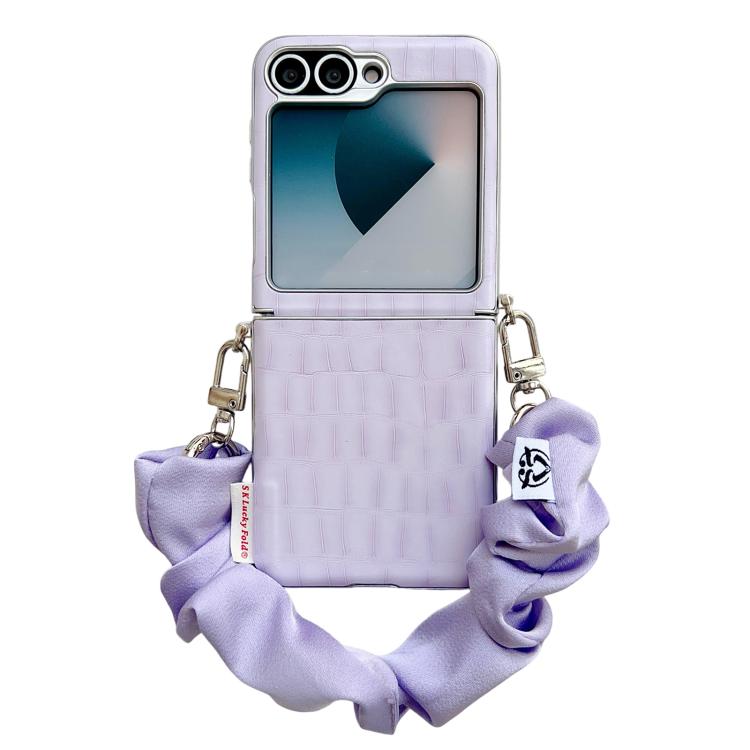 Crocodile Pattern Side Buckle PC Phone Case with DIY Fabric Chain, For Samsung Galaxy Z Flip6 5G / Flip7 FE, For Samsung Galaxy Z Flip7 5G, For Samsung Galaxy Z Flip5 5G