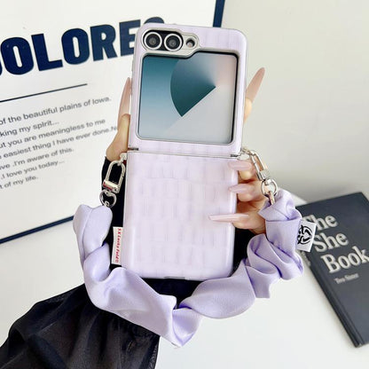 Crocodile Pattern Side Buckle PC Phone Case with DIY Fabric Chain, For Samsung Galaxy Z Flip6 5G / Flip7 FE, For Samsung Galaxy Z Flip7 5G, For Samsung Galaxy Z Flip5 5G