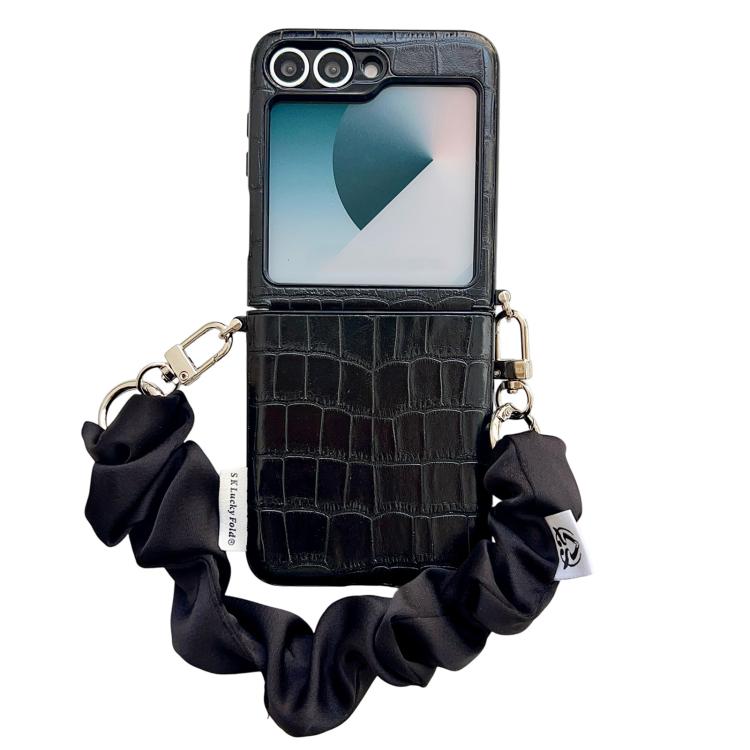Crocodile Pattern Side Buckle PC Phone Case with DIY Fabric Chain, For Samsung Galaxy Z Flip6 5G / Flip7 FE, For Samsung Galaxy Z Flip7 5G, For Samsung Galaxy Z Flip5 5G