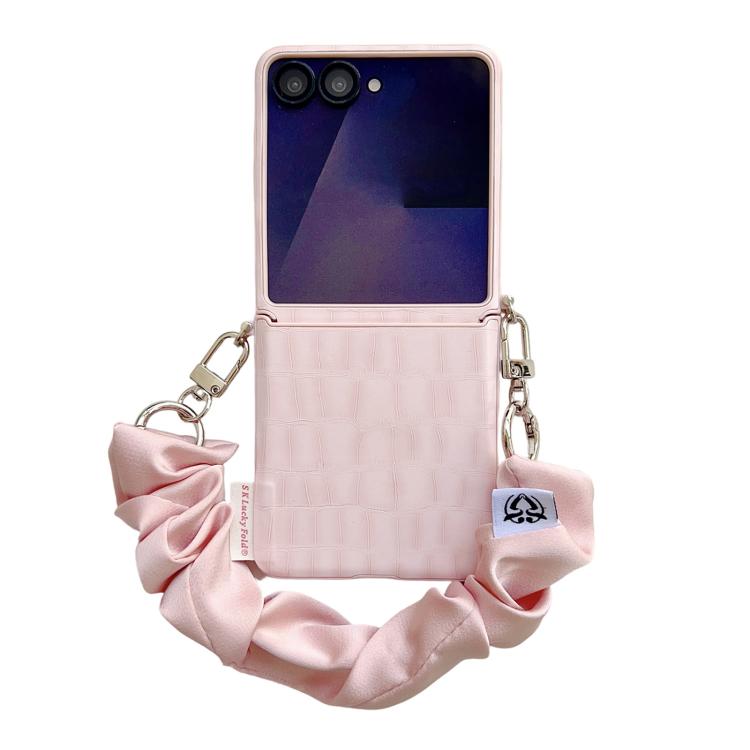 Crocodile Pattern Side Buckle PC Phone Case with DIY Fabric Chain, For Samsung Galaxy Z Flip6 5G / Flip7 FE, For Samsung Galaxy Z Flip7 5G, For Samsung Galaxy Z Flip5 5G