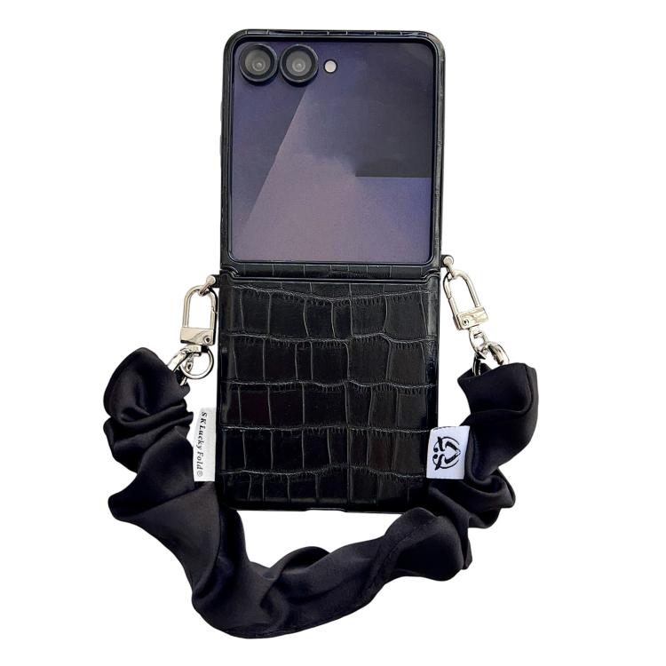 Crocodile Pattern Side Buckle PC Phone Case with DIY Fabric Chain, For Samsung Galaxy Z Flip6 5G / Flip7 FE, For Samsung Galaxy Z Flip7 5G, For Samsung Galaxy Z Flip5 5G