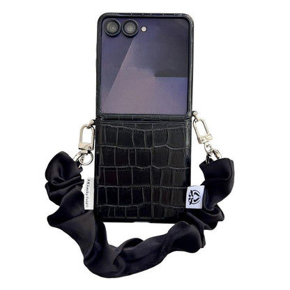 Crocodile Pattern Side Buckle PC Phone Case with DIY Fabric Chain, For Samsung Galaxy Z Flip6 5G / Flip7 FE, For Samsung Galaxy Z Flip7 5G, For Samsung Galaxy Z Flip5 5G