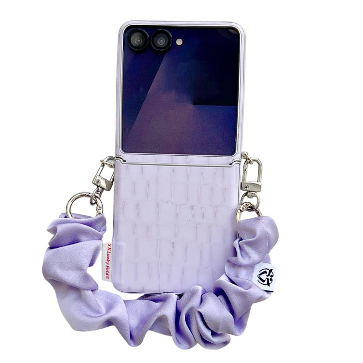 Crocodile Pattern Side Buckle PC Phone Case with DIY Fabric Chain, For Samsung Galaxy Z Flip6 5G / Flip7 FE, For Samsung Galaxy Z Flip7 5G, For Samsung Galaxy Z Flip5 5G