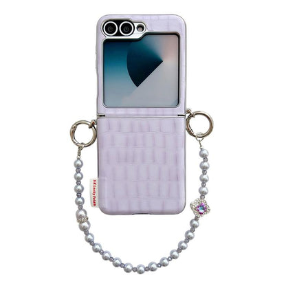 Crocodile Pattern Side Buckle PC Phone Case with DIY Bead Chain, For Samsung Galaxy Z Flip6 5G / Flip7 FE, For Samsung Galaxy Z Flip7 5G, For Samsung Galaxy Z Flip5 5G
