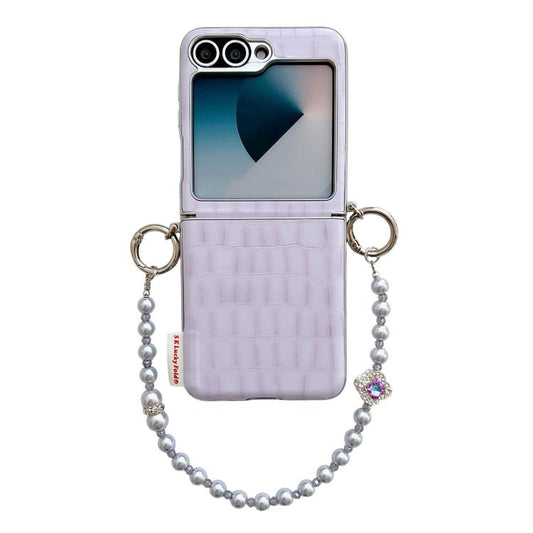 Crocodile Pattern Side Buckle PC Phone Case with DIY Bead Chain, For Samsung Galaxy Z Flip6 5G / Flip7 FE, For Samsung Galaxy Z Flip7 5G, For Samsung Galaxy Z Flip5 5G