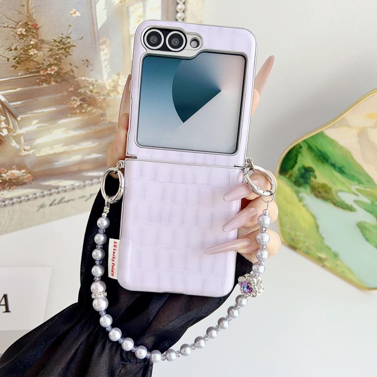 Crocodile Pattern Side Buckle PC Phone Case with DIY Bead Chain, For Samsung Galaxy Z Flip6 5G / Flip7 FE, For Samsung Galaxy Z Flip7 5G, For Samsung Galaxy Z Flip5 5G