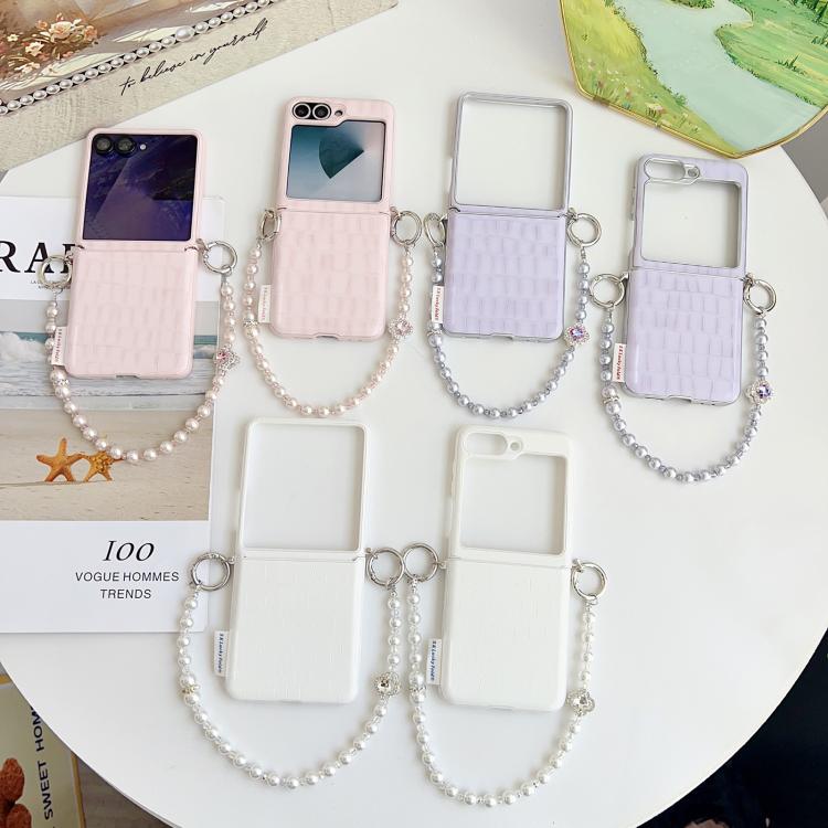 Crocodile Pattern Side Buckle PC Phone Case with DIY Bead Chain, For Samsung Galaxy Z Flip6 5G / Flip7 FE, For Samsung Galaxy Z Flip7 5G, For Samsung Galaxy Z Flip5 5G